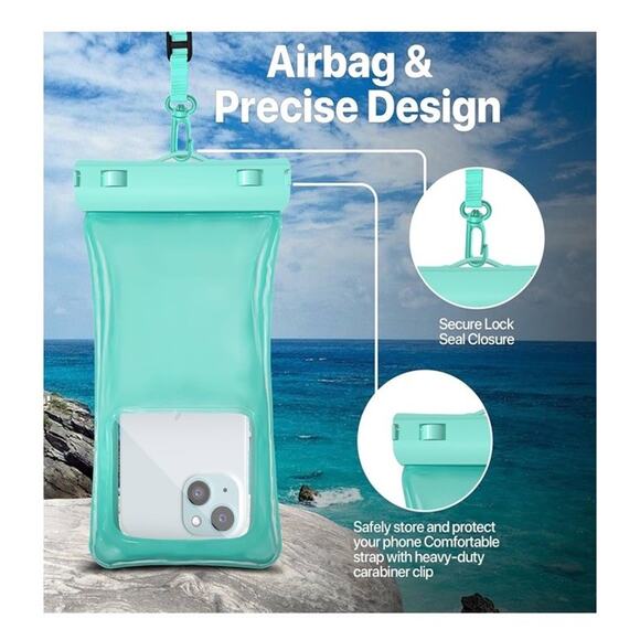 🔥NEPHI IP68 Waterproof Phone Pouch 2 Pack-Up to Aqua Green2 Pack BNWT🔥 - Picture 7 of 8